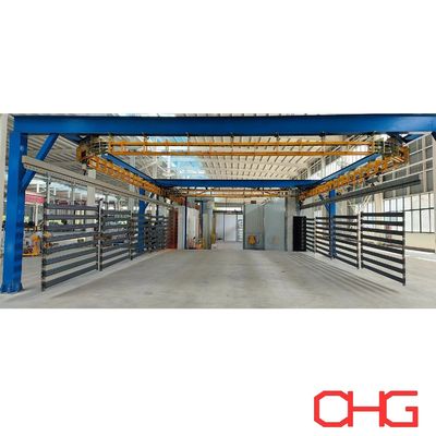 मेटल शेल्फ पावर फ्री कन्वेयर सिस्टम और पीएलसी कंट्रोल यूनिट के साथ पाउडर कोटिंग लाइन